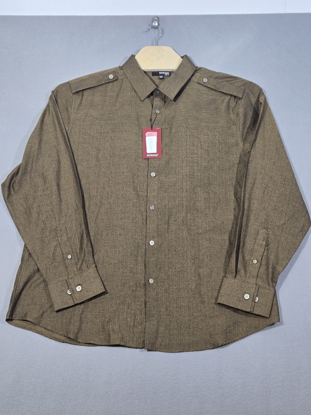 MURANO Brown Long-Sleeve Elegant Button-Up Shirt